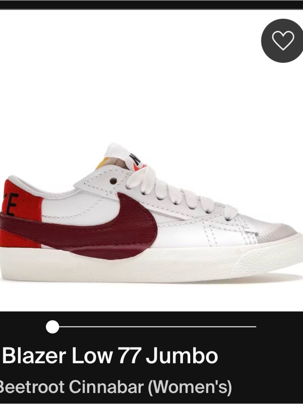 Nike Blazer Low 77 Jumbo - White / Beetroot Cinnabar / Red Accent